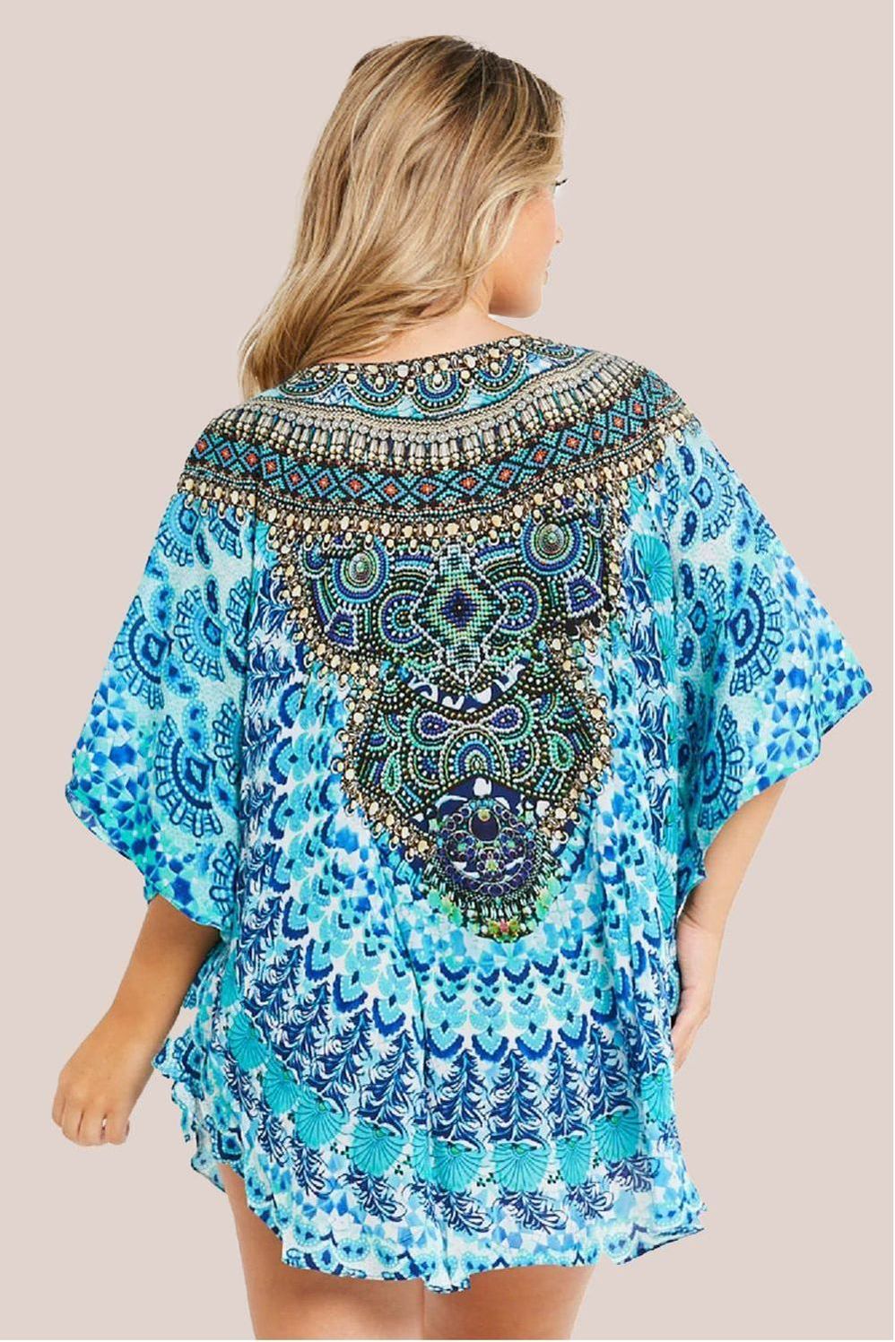 Aqua Blue Short Beach Dress Kaftan by Aftershock London