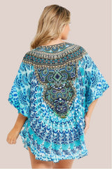 Aqua Blue Short Beach Dress Kaftan by Aftershock London