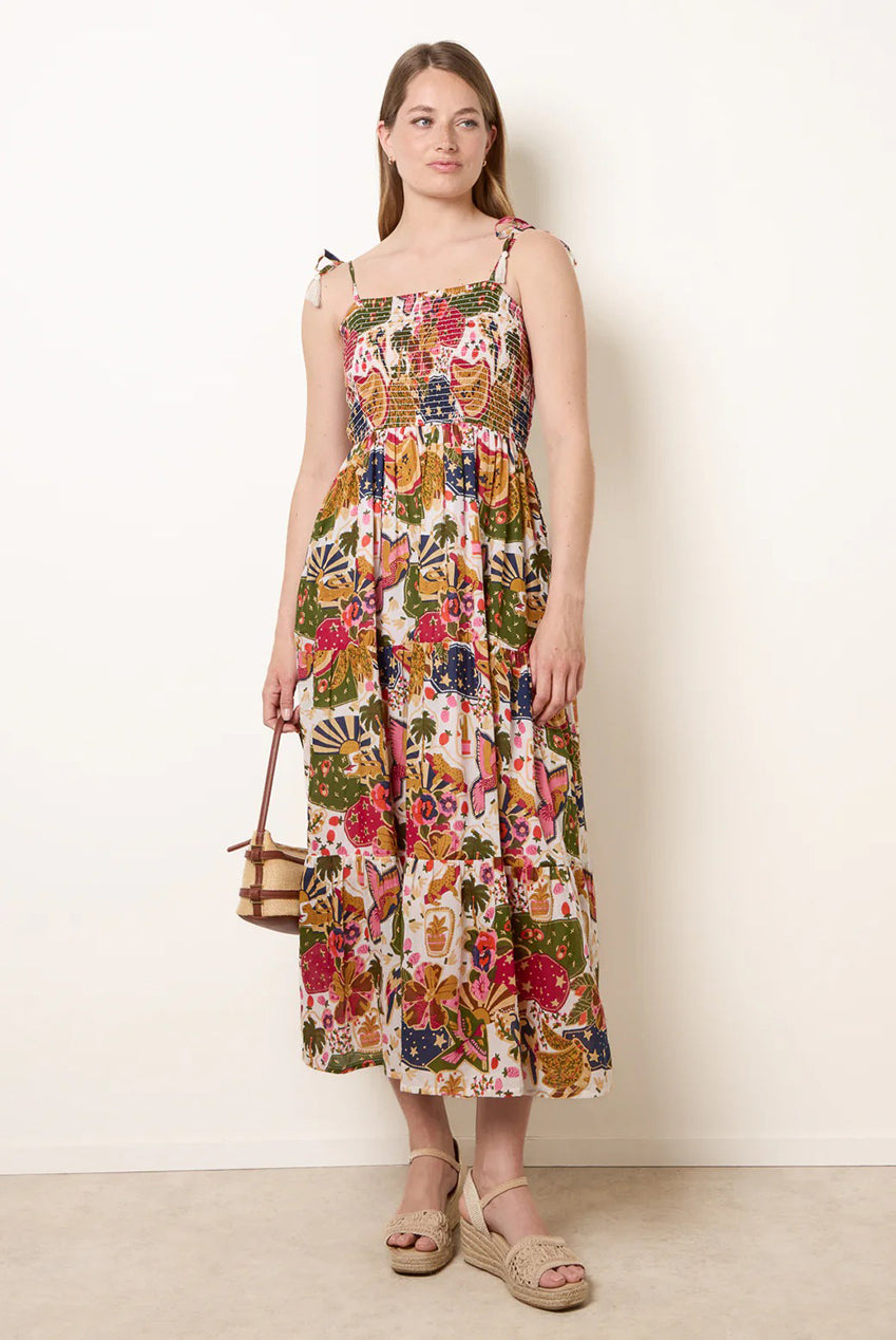 Bold Print Shirred Waist Dress by Blue Vanilla