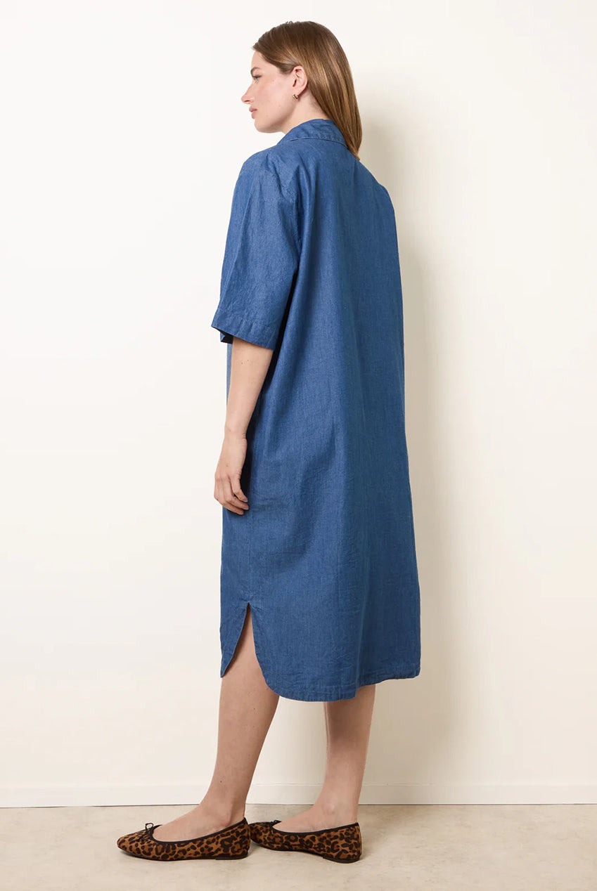 Button Front Denim Shirt Dress by Blue Vanilla