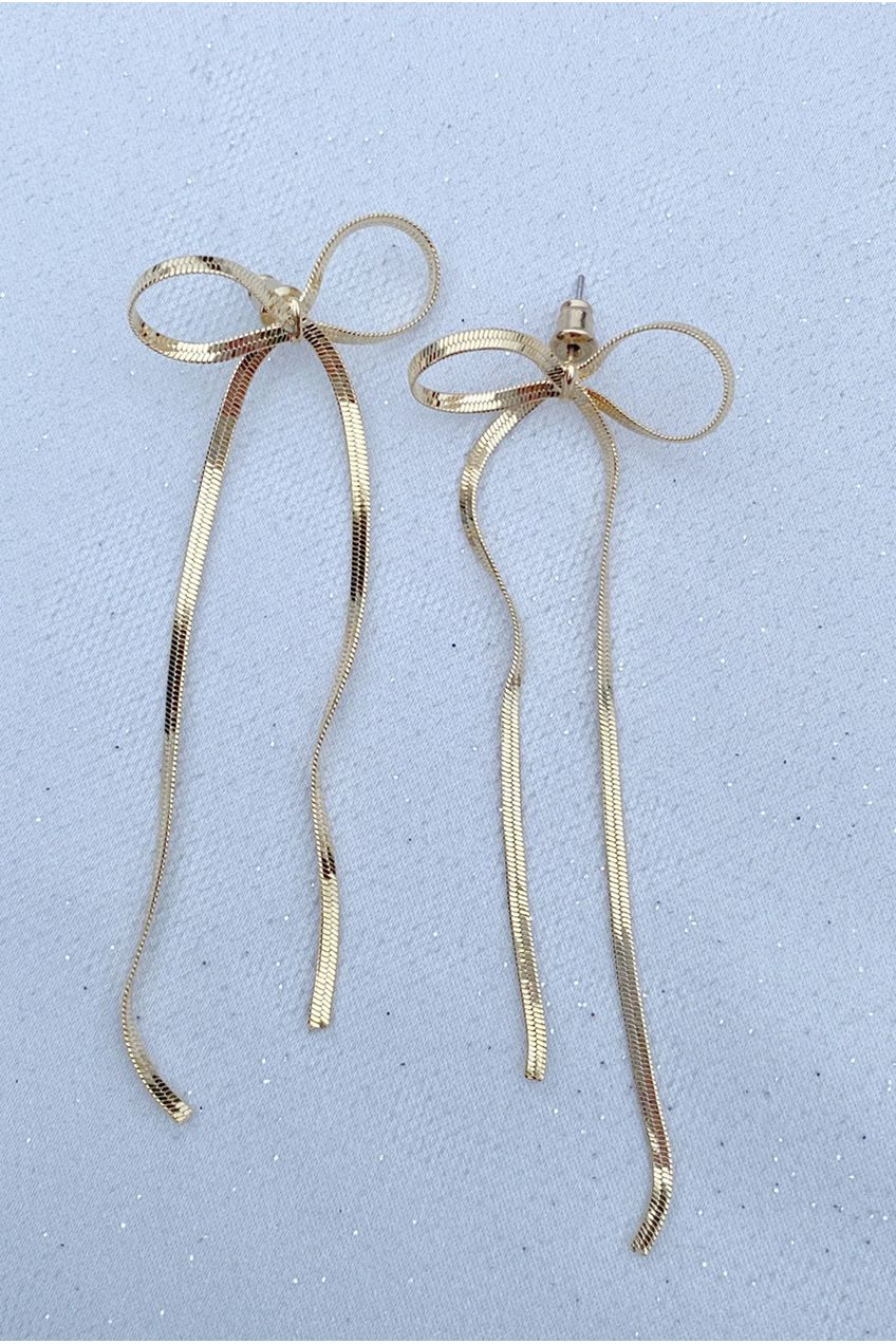 Bow Earrings Long Gold Earrings by QueenMee Accessories