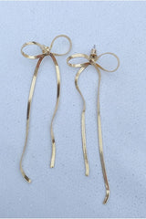 Bow Earrings Long Gold Earrings by QueenMee Accessories