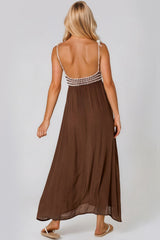 Brown Crochet Strappy Maxi Dress by Aftershock London