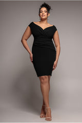 Bardot Pleated Midi Dress - Black by Goddiva Plus