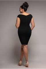 Bardot Pleated Midi Dress - Black by Goddiva Plus