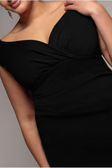 Bardot Pleated Midi Dress - Black by Goddiva Plus
