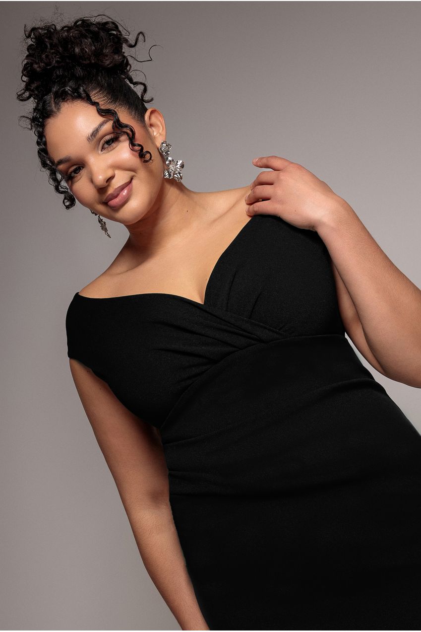 Bardot Pleated Midi Dress - Black by Goddiva Plus