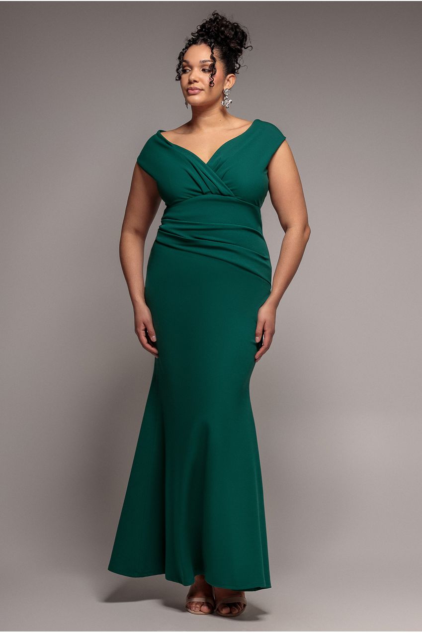 Bardot Pleated Maxi Dress - Emerald by Goddiva Plus