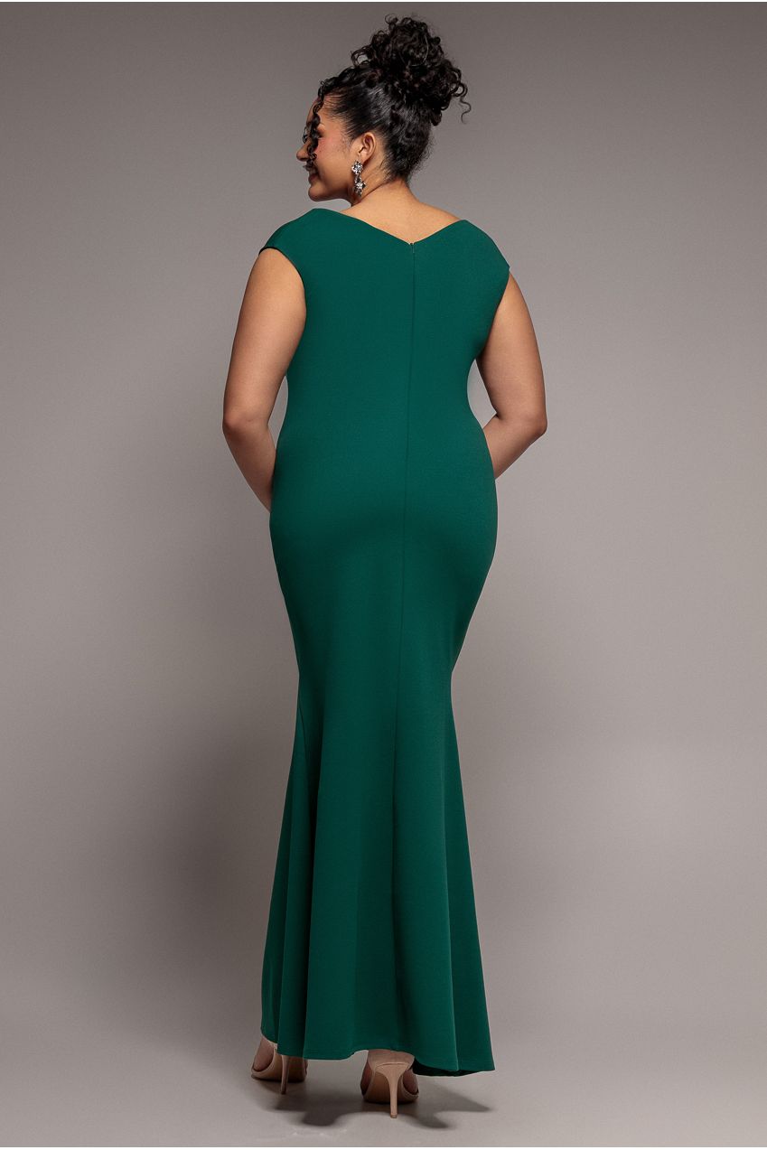Bardot Pleated Maxi Dress - Emerald by Goddiva Plus