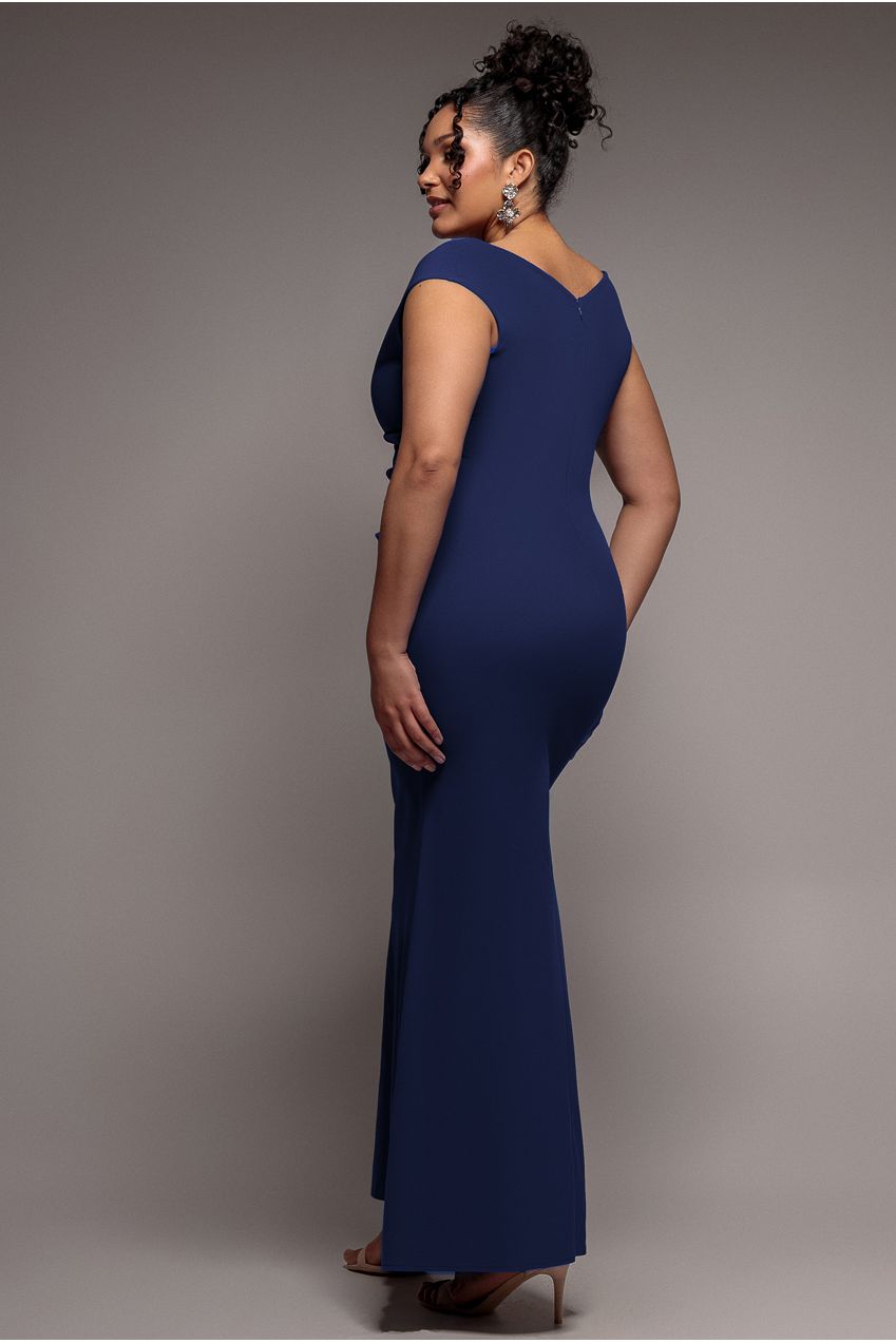 Bardot Pleated Maxi Dress - Navy Blue by Goddiva Plus