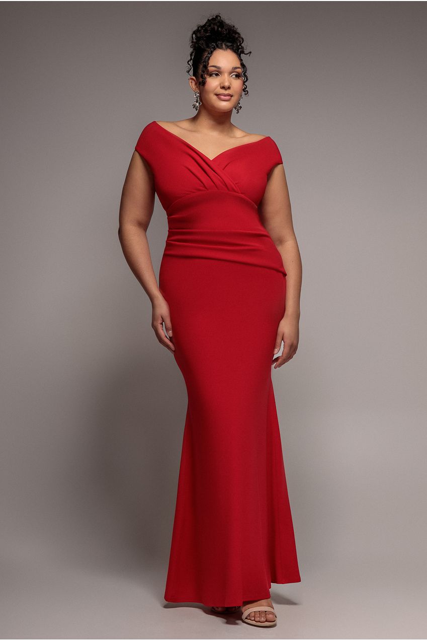 Bardot Pleated Maxi Dress - Red by Goddiva Plus