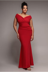 Bardot Pleated Maxi Dress - Red by Goddiva Plus