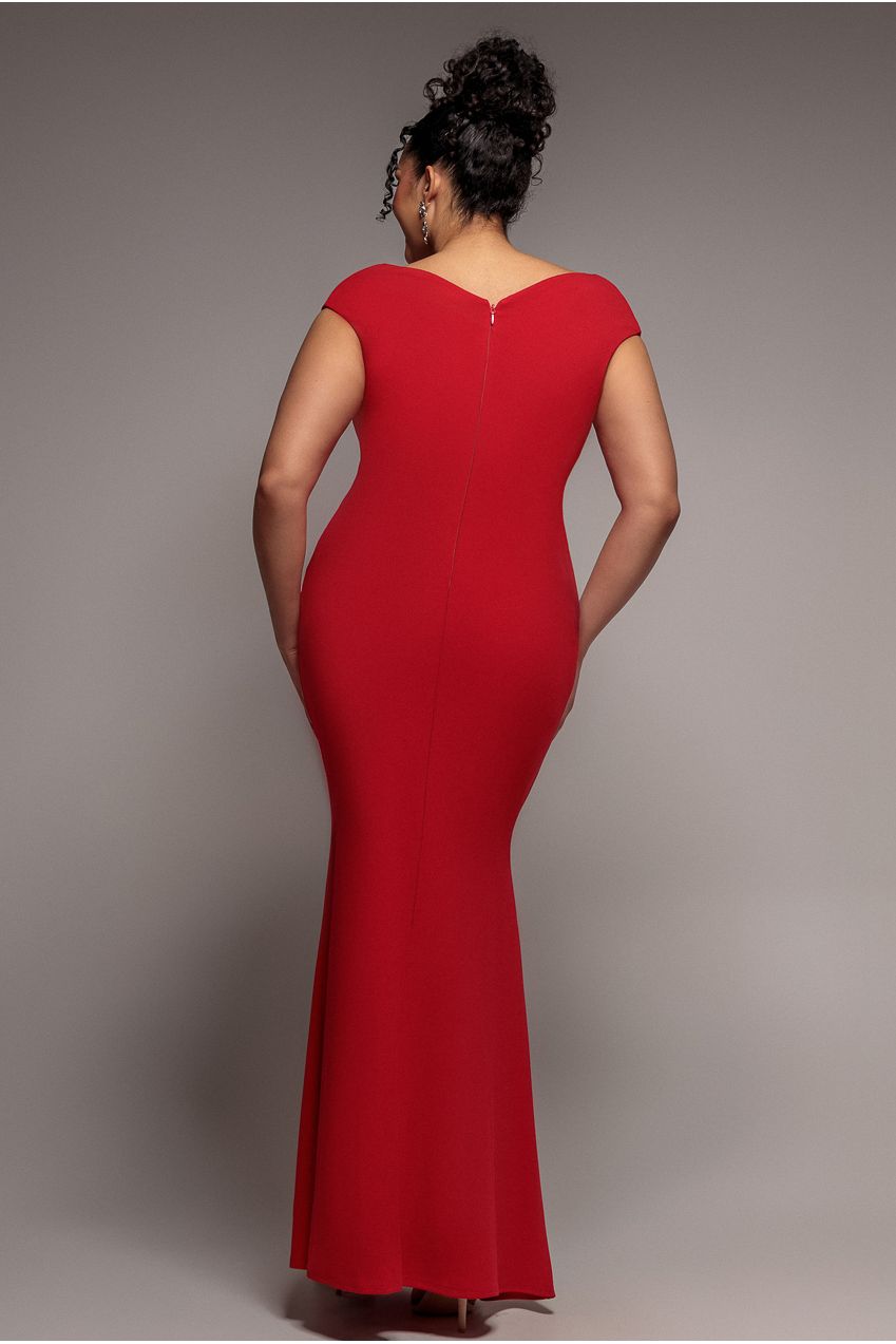 Bardot Pleated Maxi Dress - Red by Goddiva Plus