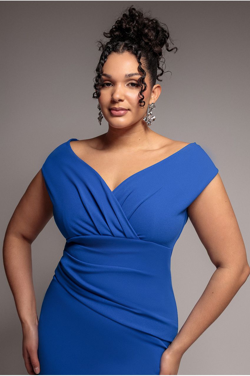 Bardot Pleated Maxi Dress - Royalblue by Goddiva Plus