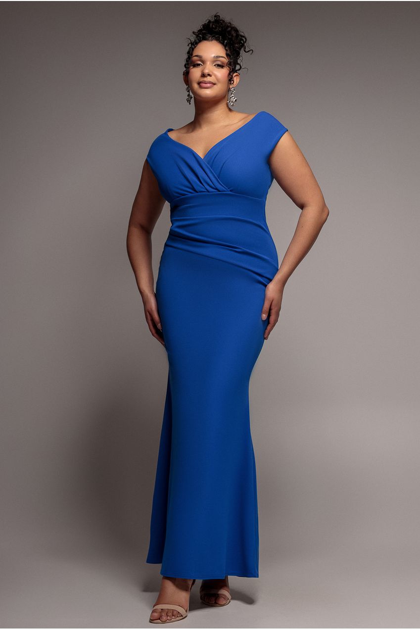 Bardot Pleated Maxi Dress - Royalblue by Goddiva Plus