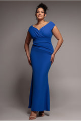 Bardot Pleated Maxi Dress - Royalblue by Goddiva Plus