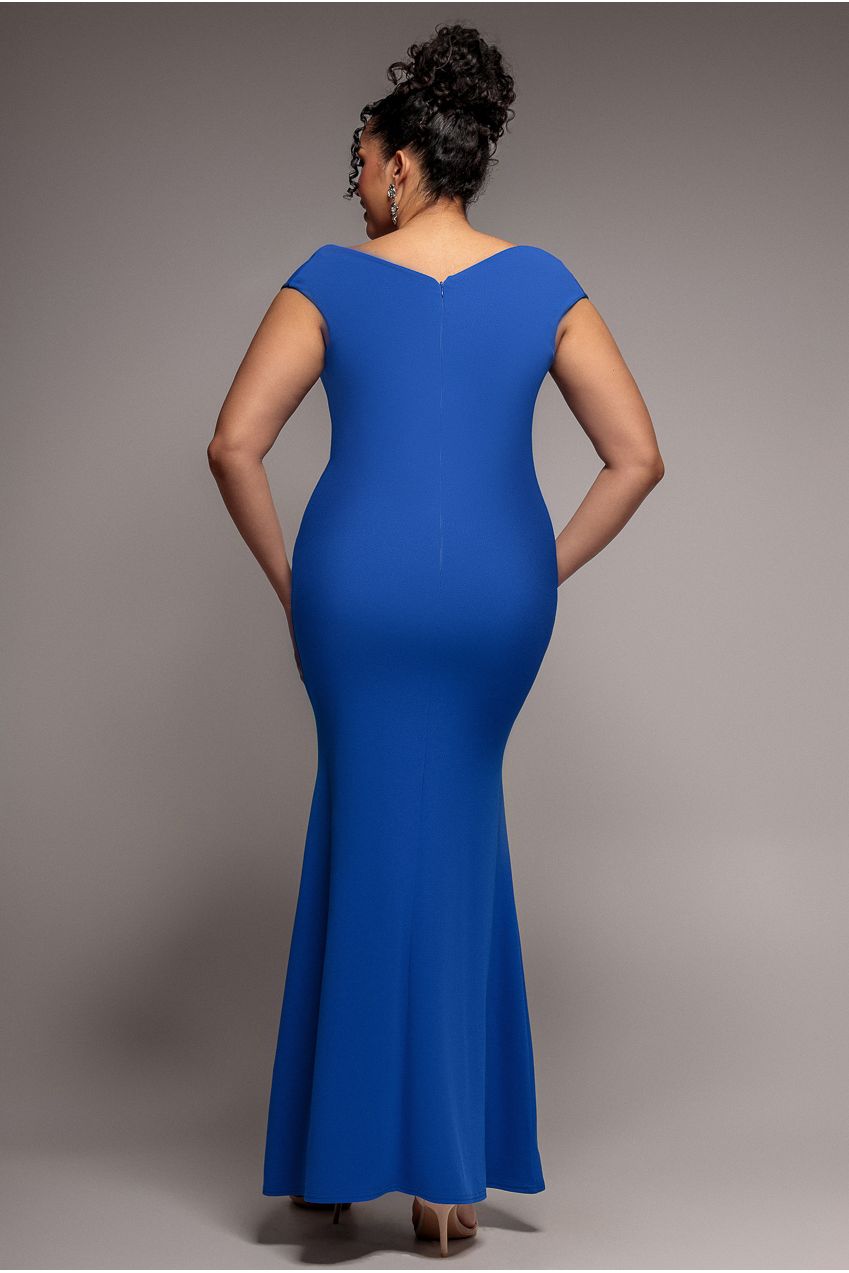 Bardot Pleated Maxi Dress - Royalblue by Goddiva Plus