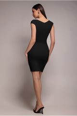 Bardot Pleated Midi Dress - Black by Goddiva