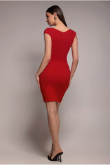 Bardot Pleated Midi Dress - Red by Goddiva