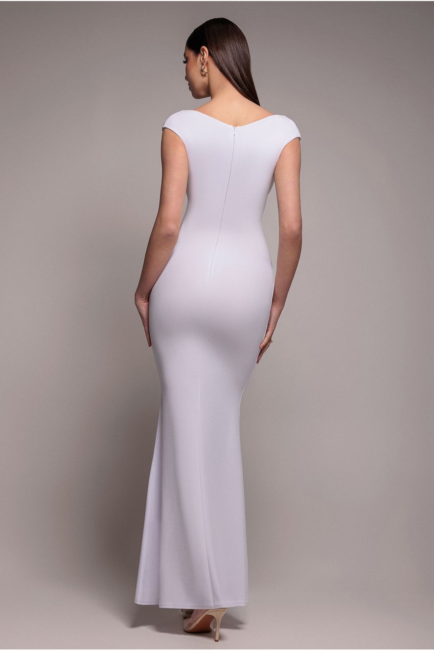 Bardot Pleated Maxi Dress - White by Goddiva
