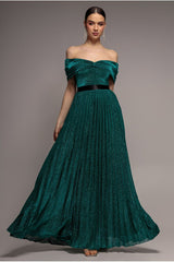 Bardot Pleated Skirt Maxi Dress - Emerald by Goddiva