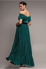 Bardot Pleated Skirt Maxi Dress - Emerald by Goddiva