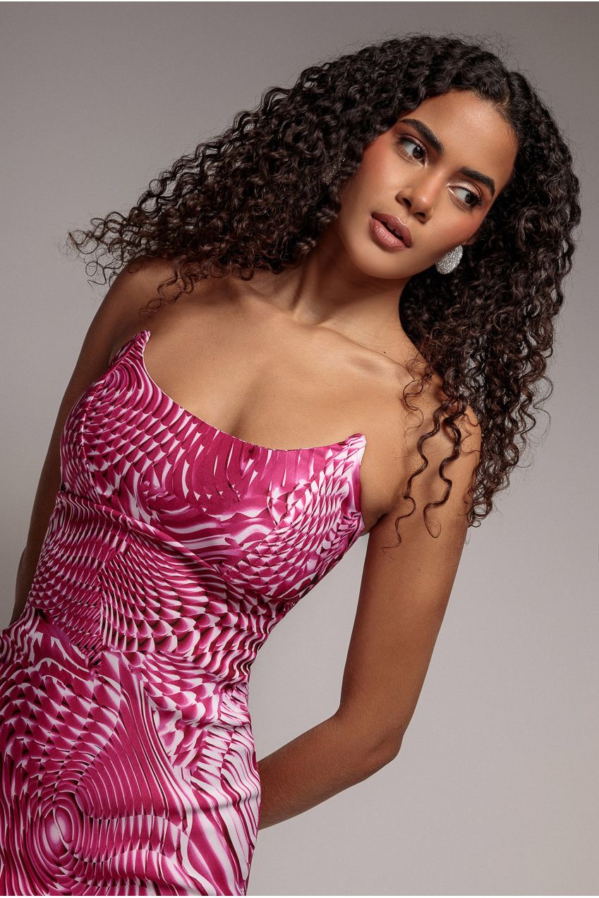 Abstract Bandeau Bodycon Midi Dress - Cerise by Goddiva
