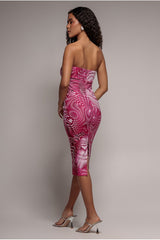Abstract Bandeau Bodycon Midi Dress - Cerise by Goddiva