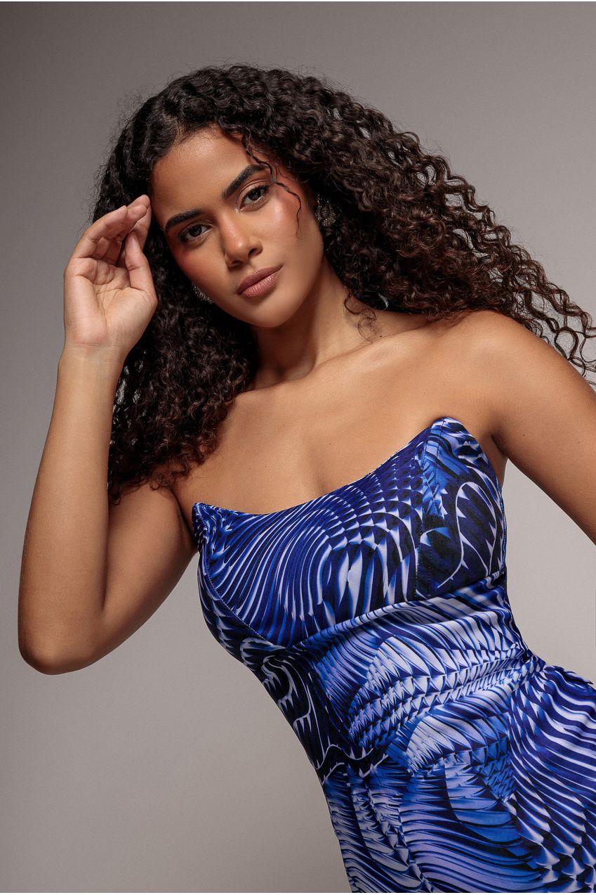 Abstract Bandeau Bodycon Midi Dress - Royalblue by Goddiva