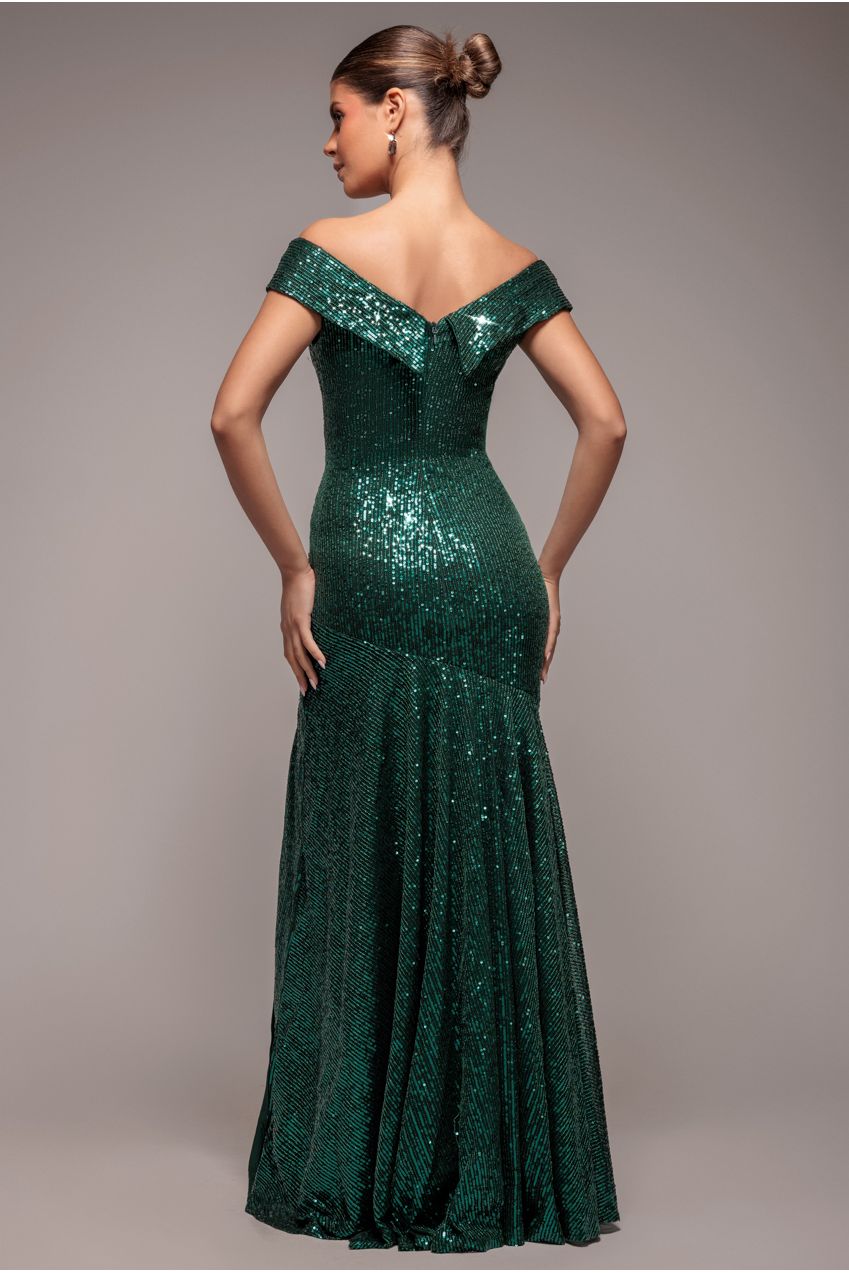 Bardot Sequin Pleated Maxi Dress - Emerald Green by Goddiva