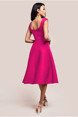 Asymmetric Flared Hem Midi Dress - Magenta by Goddiva