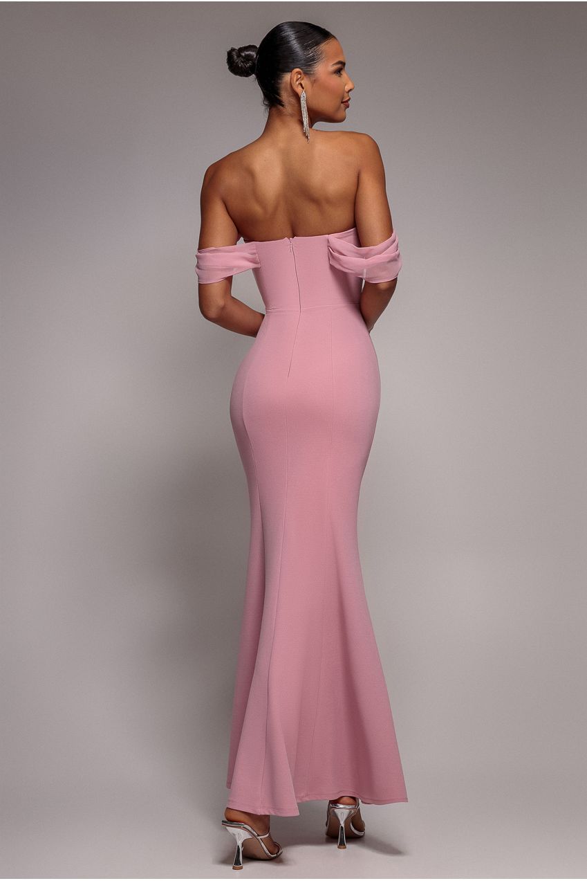 Bardot Scuba & Chiffon Cowl Maxi Dress - Blush Pink by Goddiva