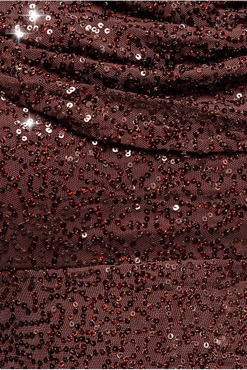 Cap Sleeve Iridescent Sequin Cowl Maxi Dress - Brown by Goddiva Plus