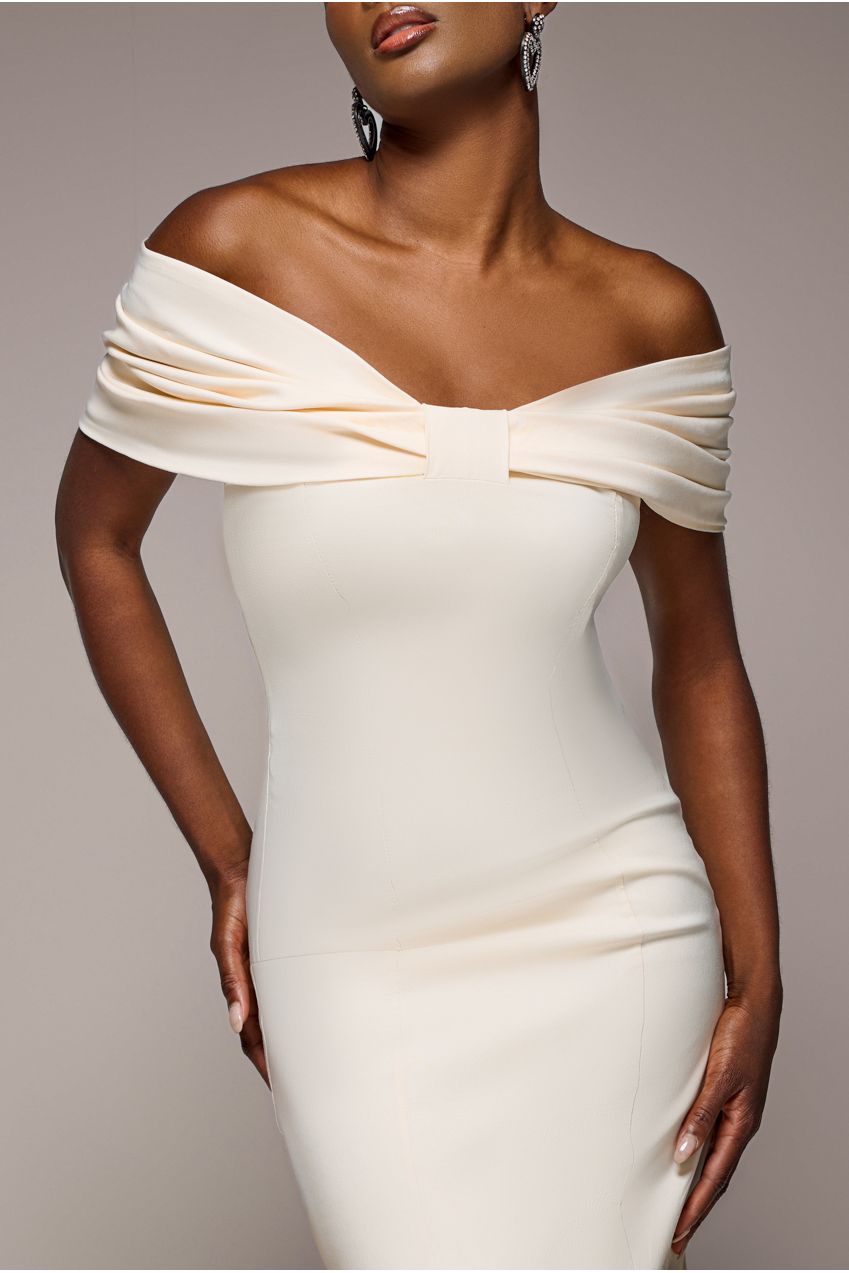 Bardot Bow Neck Maxi Dress - Cream by Goddiva