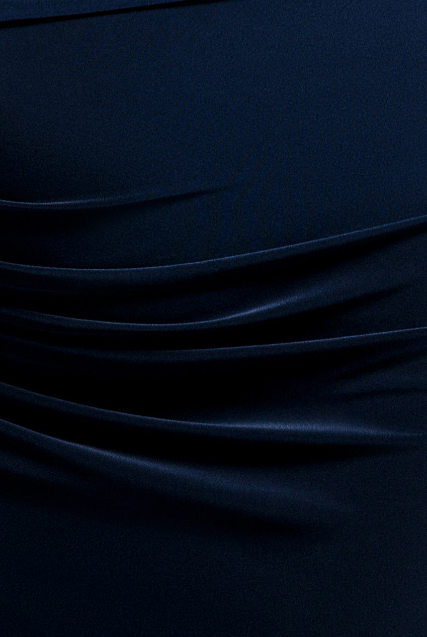 Bat Wing Elasticated Side Gather Maxi Dress - Navy Blue by Goddiva