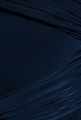 Asymmetric Neck Gathered Waist Maxi Dress - Navy Blue by Goddiva