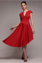 Cap Sleeve Skater High Low Midi Dress - Red by Goddiva