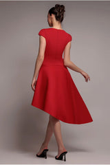 Cap Sleeve Skater High Low Midi Dress - Red by Goddiva