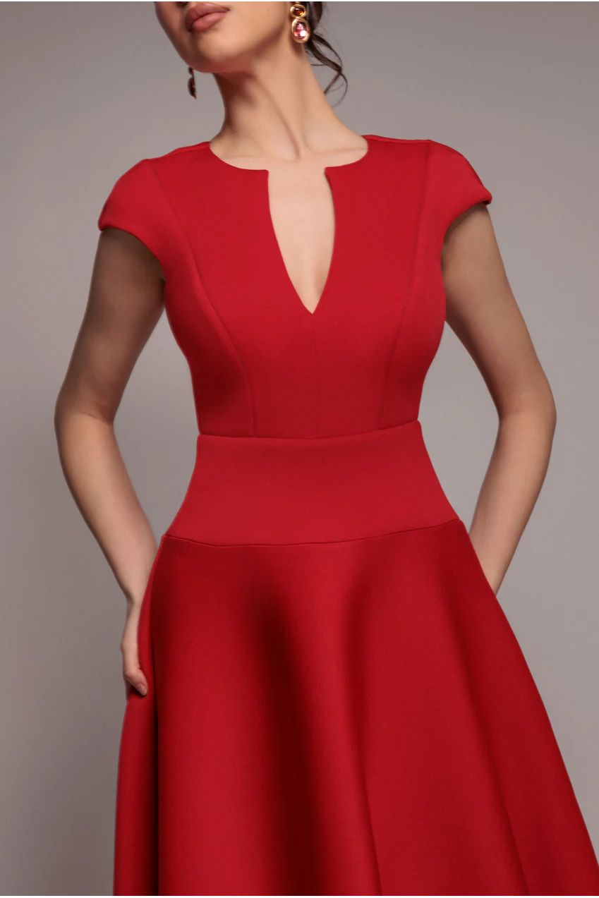 Cap Sleeve Skater High Low Midi Dress - Red by Goddiva