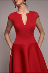 Cap Sleeve Skater High Low Midi Dress - Red by Goddiva