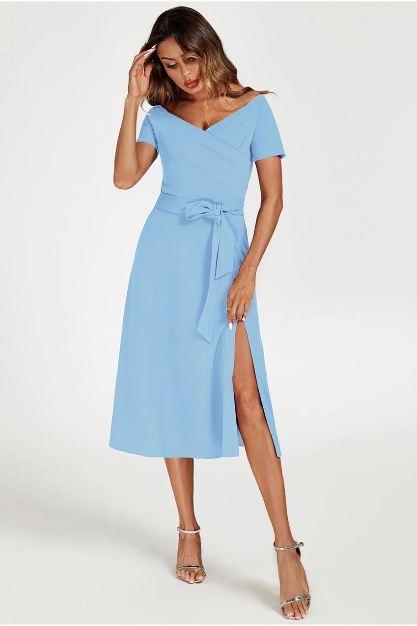 Bardot Midi Dress In Light Blue by FS Collection