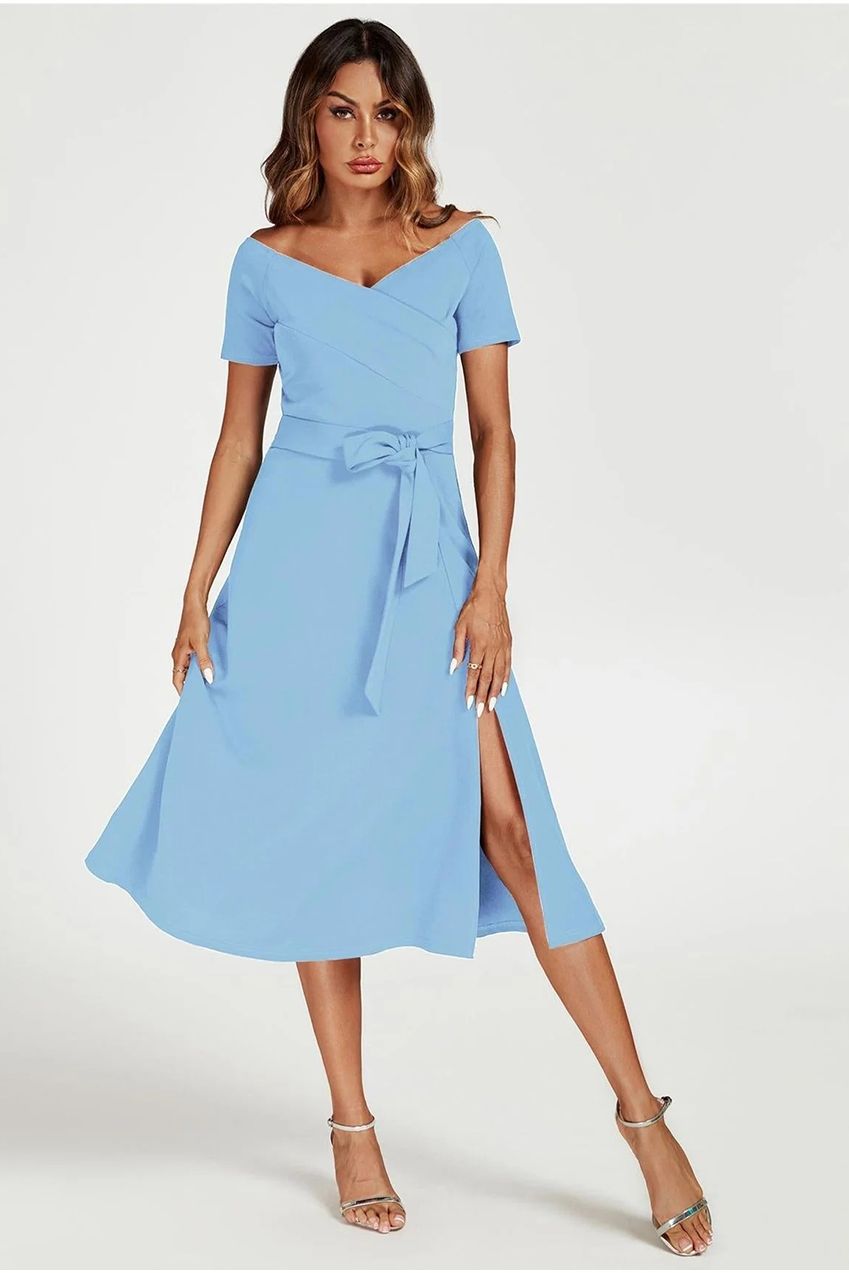 Bardot Midi Dress In Light Blue by FS Collection