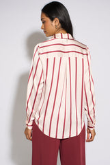 Burgundy Stripe Loose Fit Shirt by Gini London