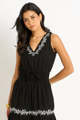 Black Floral Embroidery Tiered Maxi Dress by Gini London