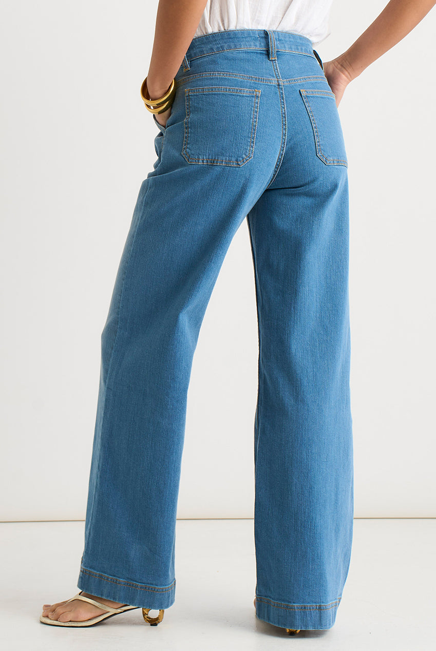 Blue Pleat Wide Leg Jean by Gini London