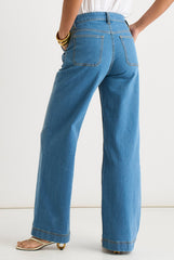 Blue Pleat Wide Leg Jean by Gini London