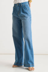 Blue Pleat Wide Leg Jean by Gini London