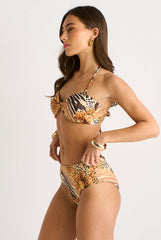 Animal Floral Print Twist Front Bikini Top by Gini London