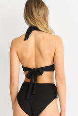 Black Textured High Waisted Bottoms With Ring Belt Detail by Gini London
