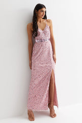 Blush Embelish Strappy Maxi Dress by Gini London
